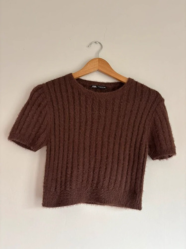 Zara fluffy ribbed knit top - , in
