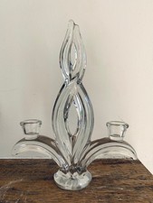 French Vannes crystal double branched candle holder, fleur de lis, flame design