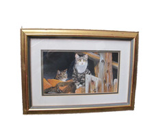 FINE OLD WATERCOLOUR OF 2 CATS