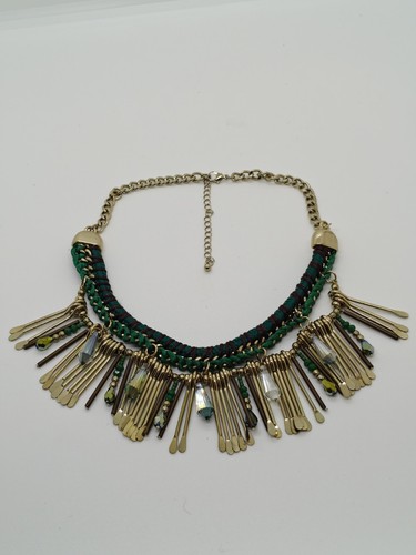 Green gold tone bib - green, statement