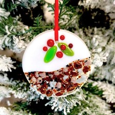 Christmas Pudding Tree Hanging Decoration, Handmade Glass, Unique Gift Idea