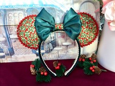 Handmade  Christmas Ears Headband - Satin Bow Minnie Mouse Ears.