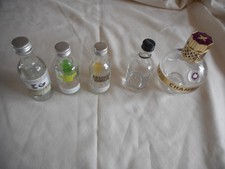 Miniature Alcohol Bottles - Five in total, Gin, Vodka & Chambord (all empty)