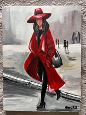 Lady in red acrylic painting