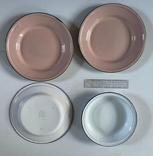 Vintage 1x White Enamel Plate, 1XWhite Enamel Dish 2X pink metal plates
