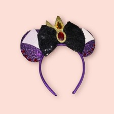 Disney Halloween Minnie Mouse Queen Evil Headband Glitter Sequence Kids Adults