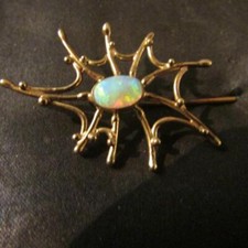 Bespoke Antique Rare Quality 18ct Gold & Natural Opal Spider Web Stick Pin,
