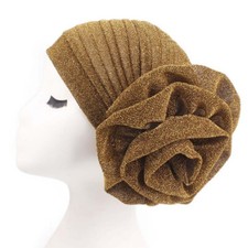 Women Hair Wraps Glitter Shimmer Flower Turban Headband Caps Headscarf Head Wrap