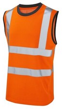 Hi Vis Viz Work Utility Sleeveless Round Neck T-Shirt Warning Vest Tank Top Vest