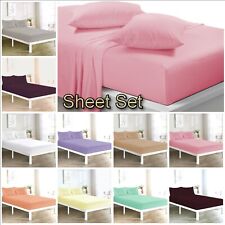 Full Bed Sheet Set Fitted and Flat Sheet Pillow Case HouseWife 100% PolyCotton