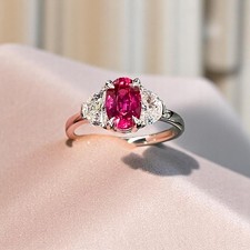 2.20 CT Oval Pink Sapphire Lab Grown Diamond Engagement Ring 14k White Gold