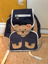Stiff Teddy Bear Backpack Denim Faux Fur