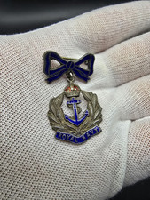 WW1 WW2 Royal Navy Sweetheart Brooch Sterling Silver Enamel Dangle Kc 41mm Wide