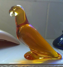 BACCARAT VINTAGE CRYSTAL BEAUTIFUL PARROT FABULOUS AMBER CRYSTAL BOXED MINT