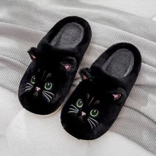 Women Cartoon Cat Slippers Soft Warm Plush Slides Indoor Non-Slip Floor Slippers