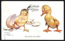 Artist postcard Lawson Wood: Easter chicks in love at first sight 1932 