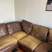 DFS “Saskia” Tan Leather Corner Sofa