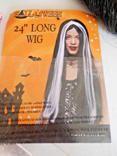TJM LTD 24'' LONG HALLOWEEN BLACK & WHITE WIG-WITCH GOTH -WORN ONLY TO TRY ON