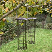 2 x Hanging Fat Ball Suet Garden Wild Bird Feeder Metal with Hammertone Top 