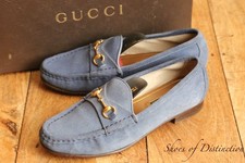 Gucci Blue Suede Brass Bit Loafers Shoes Ladies UK 3 US 6 EU 36