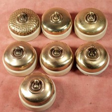 ANTIQUE SET 7 BRASS & PORCELAIN LIGHT SWITCHES vintage items