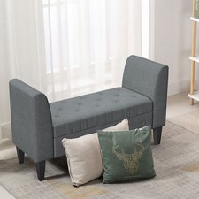 Long Upholstered Seat Ottoman Bench Rolled Arm Bedroom Bed End Side Stool