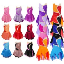 UK Kids Girls Ice Figure Skating Skirt Ballet Dance Dress Gym Leotard Dancewear