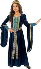 Girls Medieval Renaissance Princess Costume Kids Fairy Tale Queen Fancy Dress