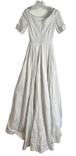 Vintage 40s Irish Linen Wedding Dress XS S Button Back Bows Long Train SS 0 2 4