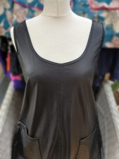 ASOS Design Faux Leather Jumpsuit Dungarees, Size 10 Black Pocket Party Overalls