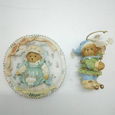 Cherished Teddies by Enesco - Hope Plaque + Jack Frost 2002 Xmas Tree Ornament