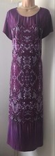 Sz L 40” Bob Mackie Purple Snake Print & Stripe Pattern Short Sleeved Maxi Dress