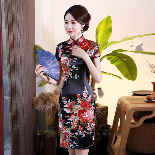 New black satin floral prints - new,