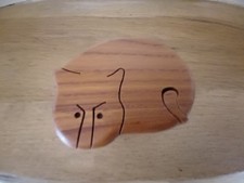 Handmade Wooden Hand Carved Cat Stash Puzzle Trinket Compartment Jewelry Box