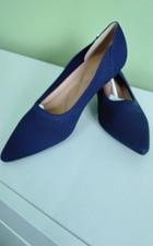 Womens Navy Blue Kitten Heel Knitted Mesh Court Shoe Size EU 39
