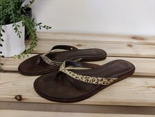 UGG LEOPARD PRINT FLIP FLOP UK 4 US W6 SLIP ON SUMMER SANDALS WOMENS FUR HAIR