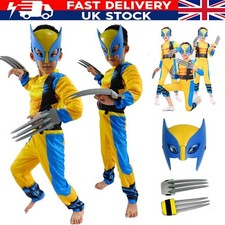 UK Boys Wolverine Halloween Costume Set Tight Muscle Cosplay Party Dress Outfit