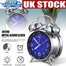 Silent Alarm Clock Double Bell Loud Mechanical Bedside With Night Light UK New