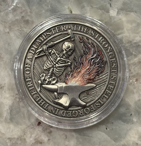 Dumpster fire challenge coin - fire,