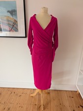 BOMBSHELL LONDON Hot Pink Wrap Cocktail Evening Dress Size 1 UK 10 Katya Wildman