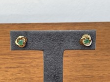 Vintage 9 Carat 375 Yellow Gold Knot Emerald Stud Earrings 0.7g