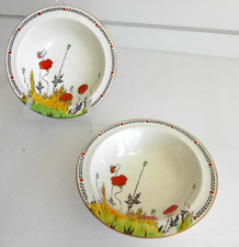 Crown Ducal Ware Orange Poppy Pattern Small Bowls Pair Vintage Art Deco