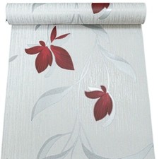 White Silver Floral Wallpaper Erismann Red Textured Metallic Shimmer Glitter