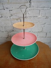 Vintage 1950s Royal Winton Harlequin 3 Tier Polka Dot Ceramic Cake Biscuit Stand