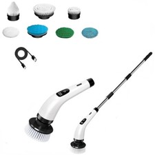 Electric Spin Scrubber Cordless Long Handle Cleaning Brush Turbo Scrub w 8 Heads