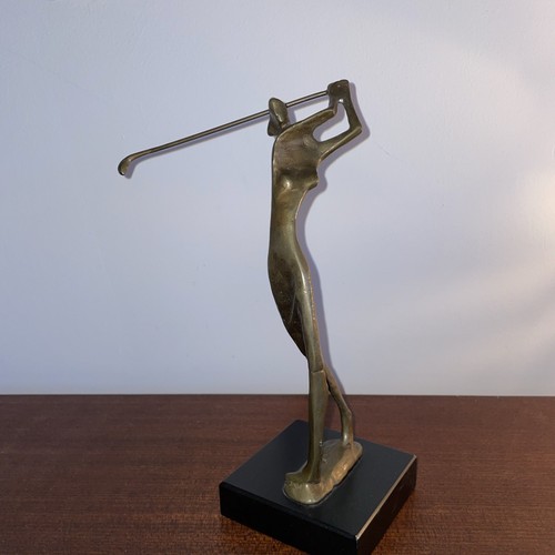 Metal statue woman golfer - metal,