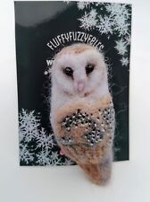 Handmade Needle Felted Barn Owl Brooch, Wondrous Winter Collection