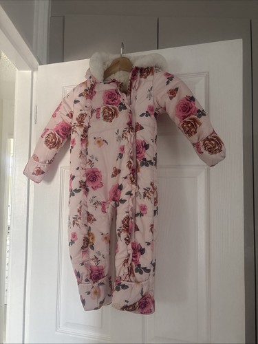 Floral pink baby snowsuit - floral,