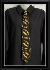 batman yellow black unisex neck tie wedding prom funeral hand made cotton fabric