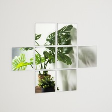 Set of 8 Glass Mirror Tiles 15 x 15cm Square Self Adhesive Stick On Panels DIY